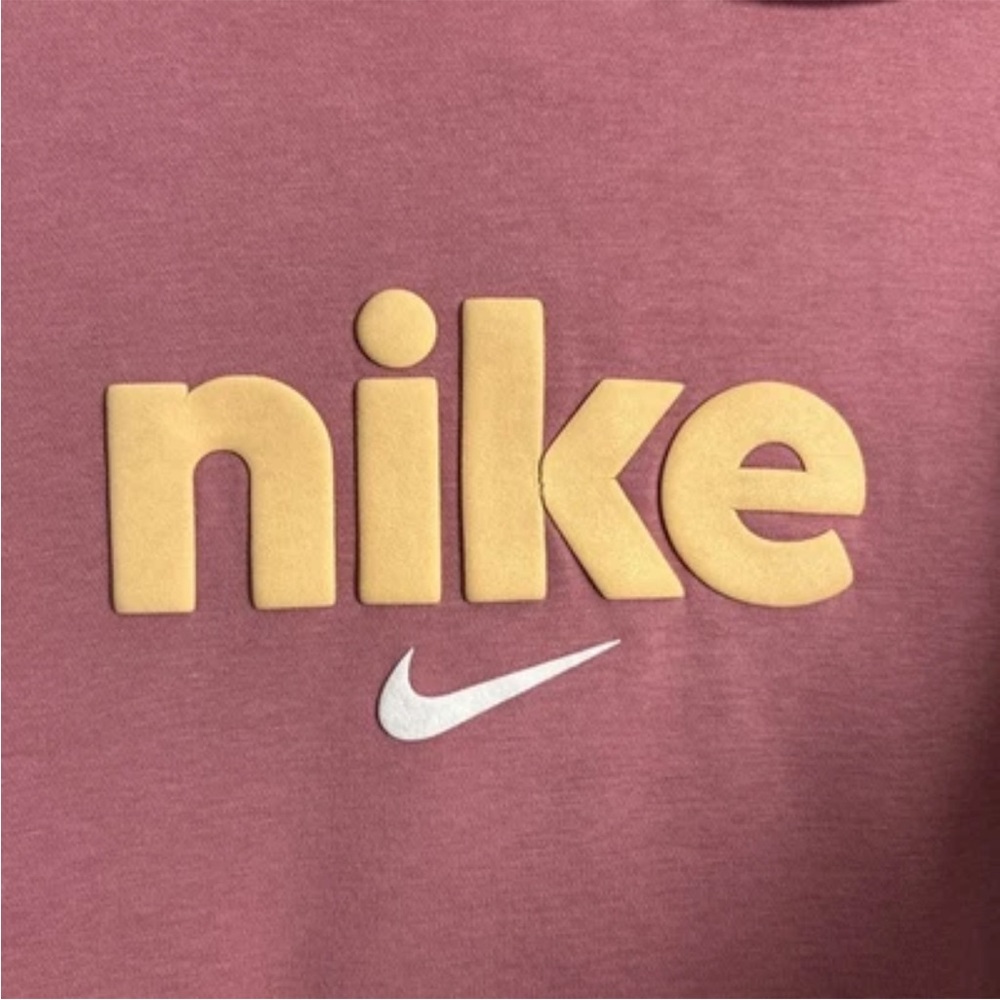Nike Hoodie Womens Lg Pink Fleece Center Textured Swoosh Logo Slightly Cropped - Picture 2 of 9